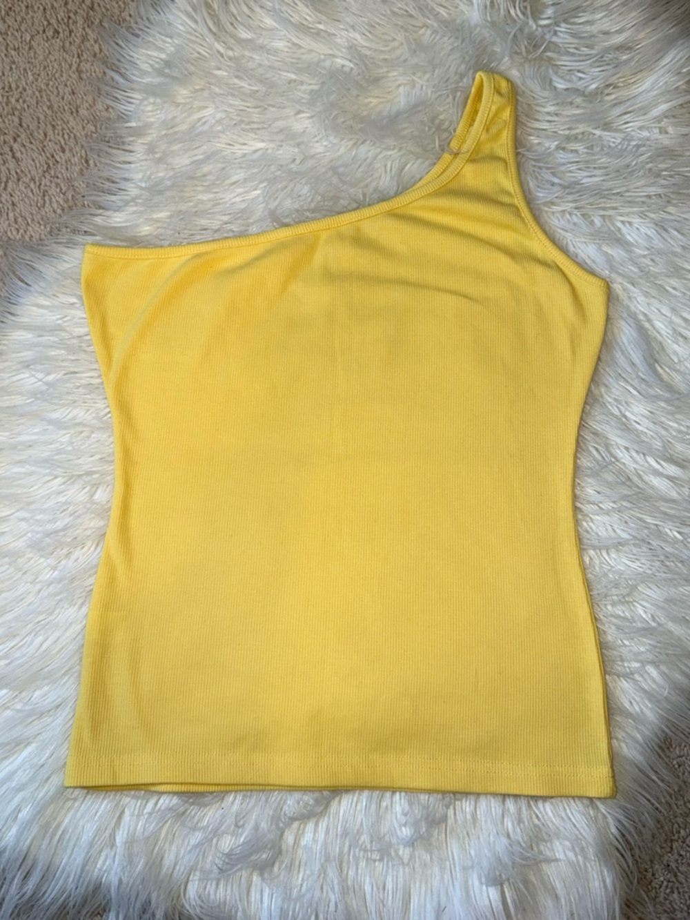 NWOT Large ribbed one shoulder yellow tank top.